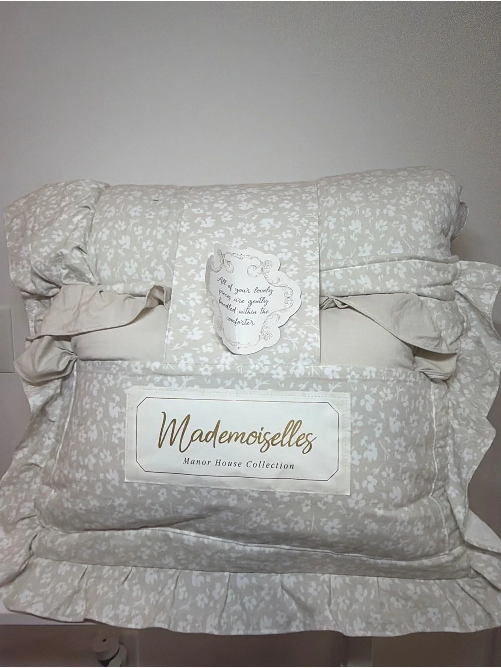 Cream Floral Comforter Set- Manor House Collection